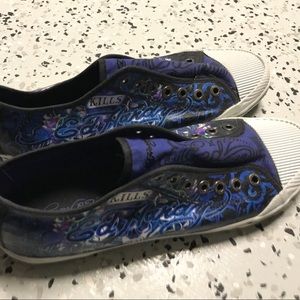 Ed Hardy Men's Black/Blue Canvas Slip-On Sneakers